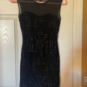 Black Mini Dress with Mesh Neck